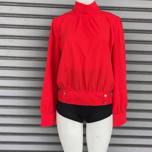 Good Time USA Long Sleeve Red Open Back Puff Sleeve Mock Turtleneck Top Size L - Picture 3 of 10
